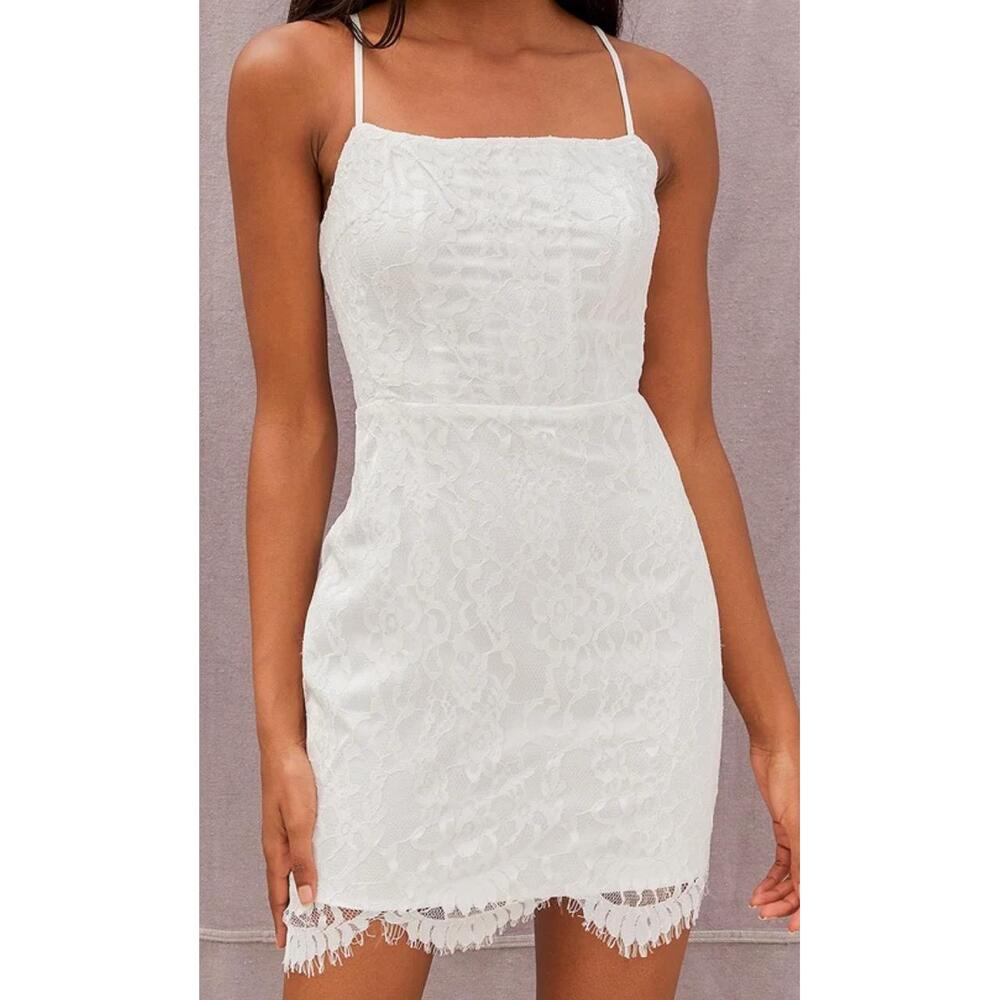 Lulus Romantic Fate White Lace‎ Mini Bodycon Bridal Bachelorette